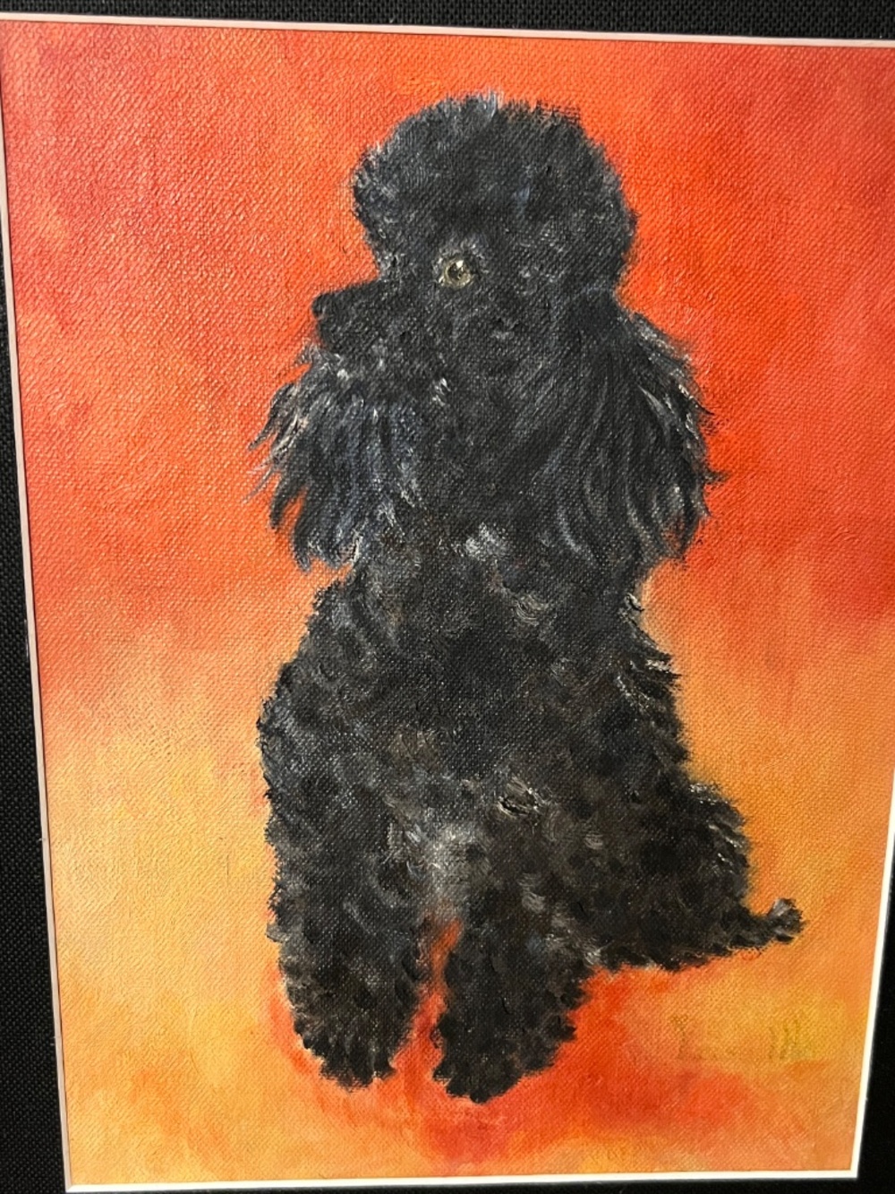 Mid-Century Modern Style Black Toy Poodle Painting on Board in Ornate Frame - Picture 4 of 5